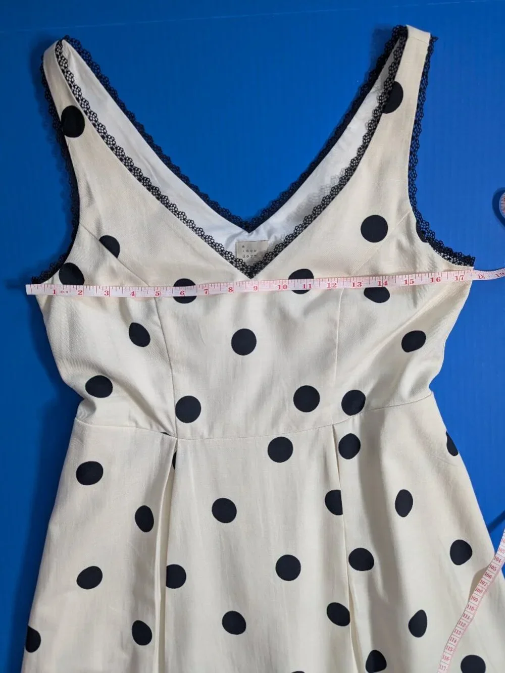 A New Day Lace Trim Cream Polka Dots Midi Dress Size S - Picture 5 of 12